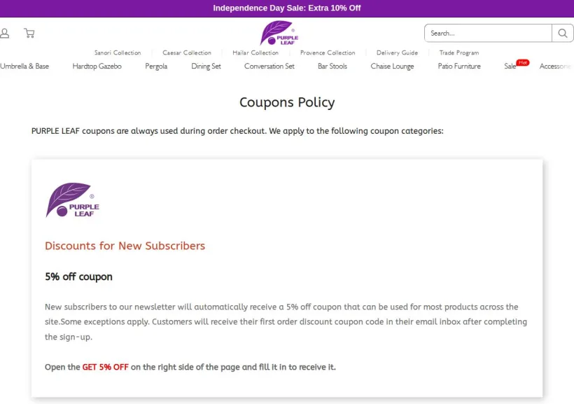 Schermata della pagina offerta di purpleleaf.it