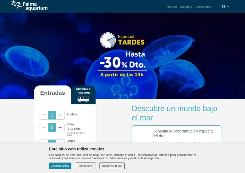 Schermata della pagina offerta di Palma Aquarium