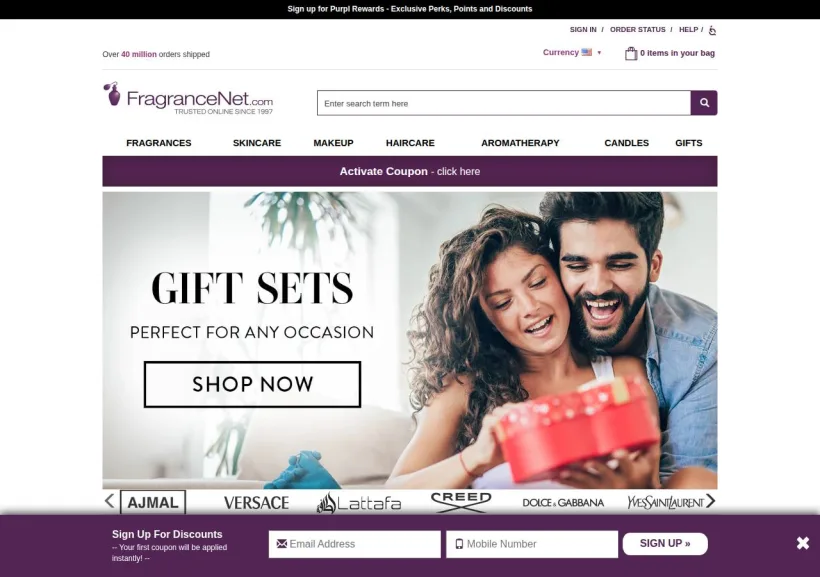Schermata della pagina offerta di FragranceNet.com