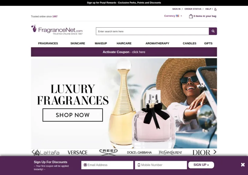 Schermata della pagina offerta di FragranceNet.com