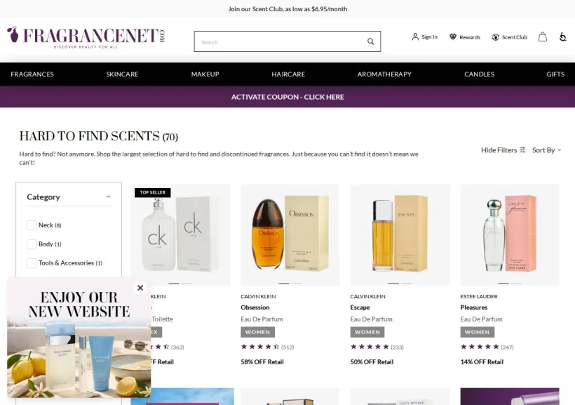 Schermata della pagina offerta di FragranceNet.com
