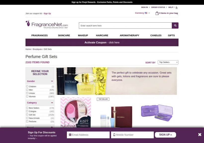 Schermata della pagina offerta di FragranceNet.com
