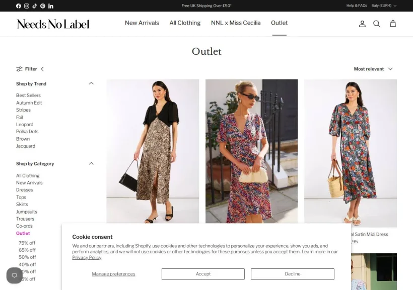 Schermata della pagina offerta di Needs No Label