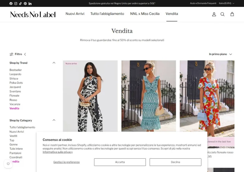 Schermata della pagina offerta di Needs No Label