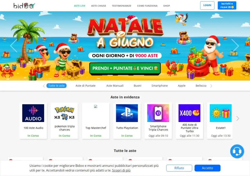 Schermata della pagina offerta di Bidoo
