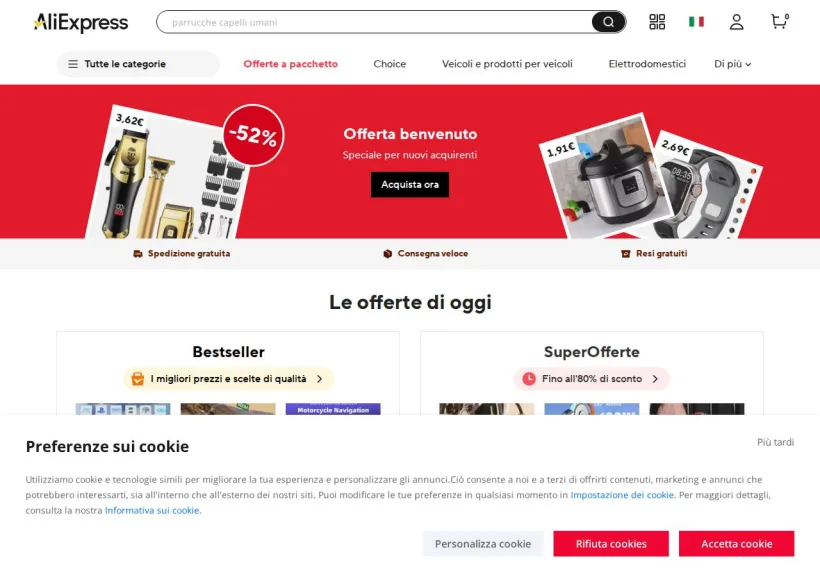 Schermata della pagina offerta di AliExpress