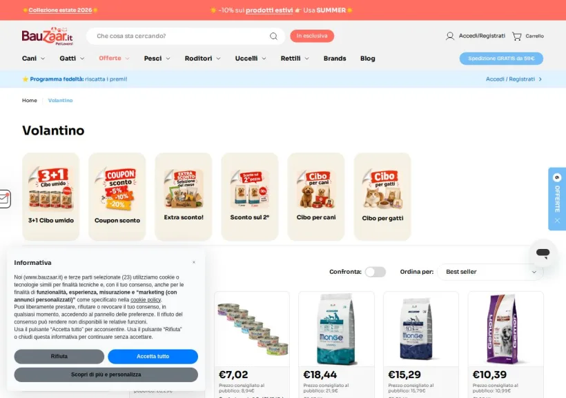 Schermata della pagina offerta di Bauzaar