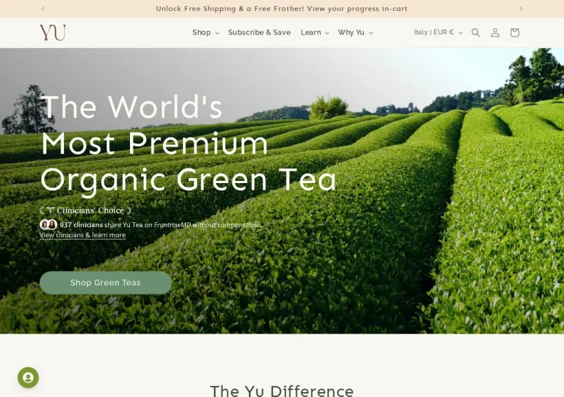 Schermata della pagina offerta di YuTea