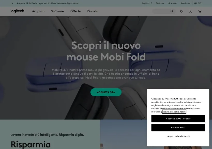 Schermata della pagina offerta di Logitech