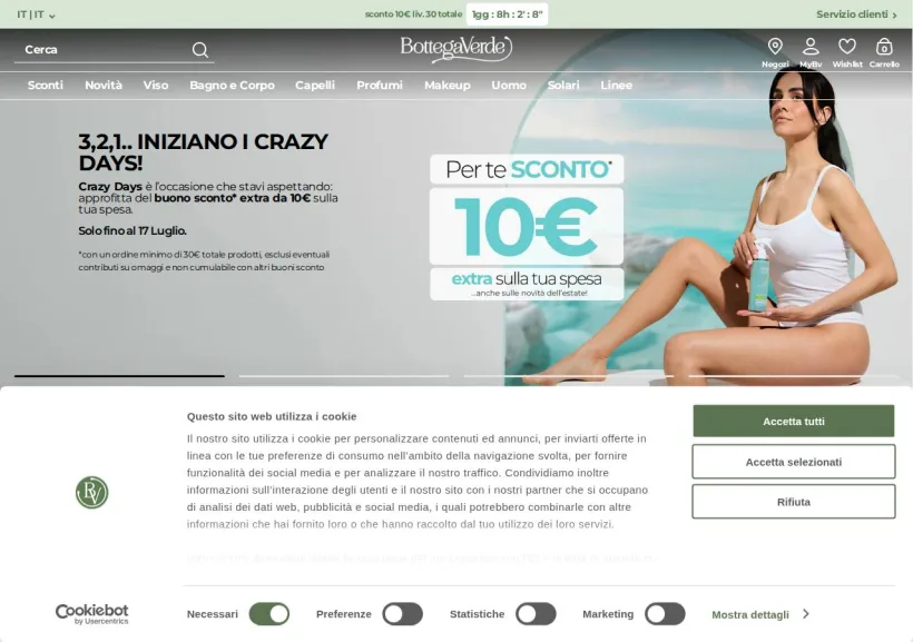 Schermata della pagina offerta di BottegaVerde