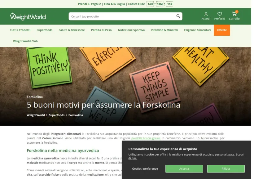 Schermata della pagina offerta di WeightWorld