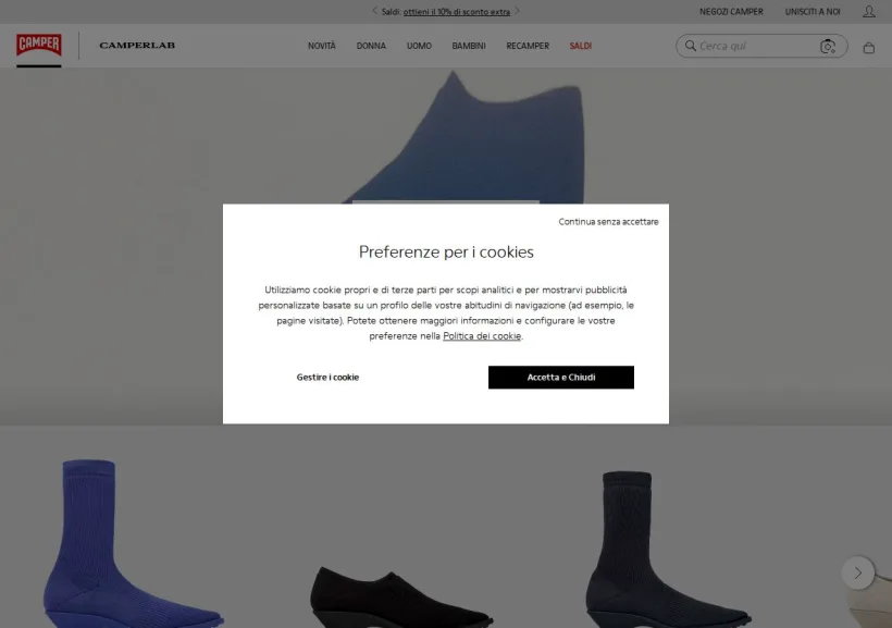 Schermata della pagina offerta di Camper