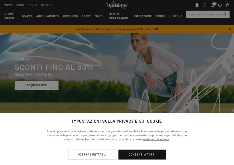 Schermata della pagina offerta di Footshop