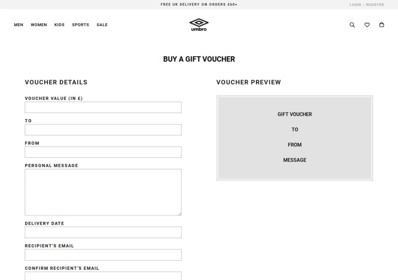 Schermata della pagina offerta di Umbro