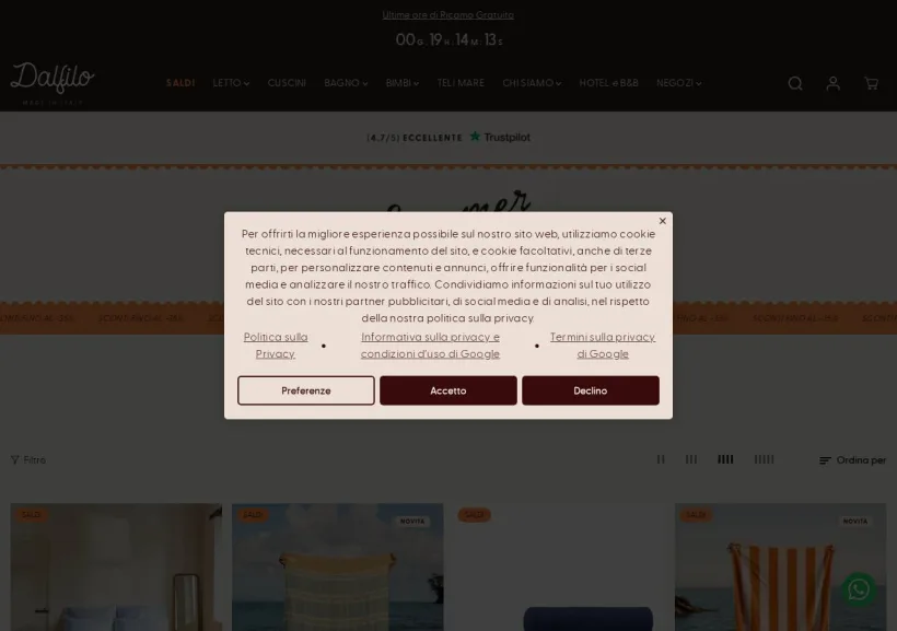 Schermata della pagina offerta di Dalfilo