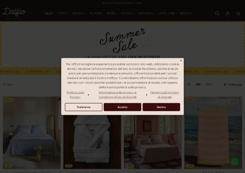 Schermata della pagina offerta di Dalfilo