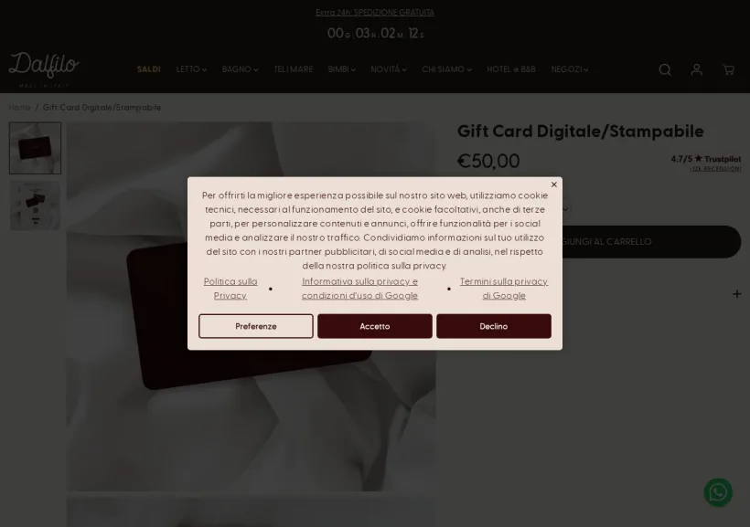 Schermata della pagina offerta di Dalfilo