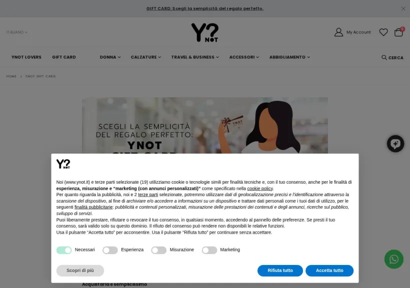 Schermata della pagina offerta di YNot