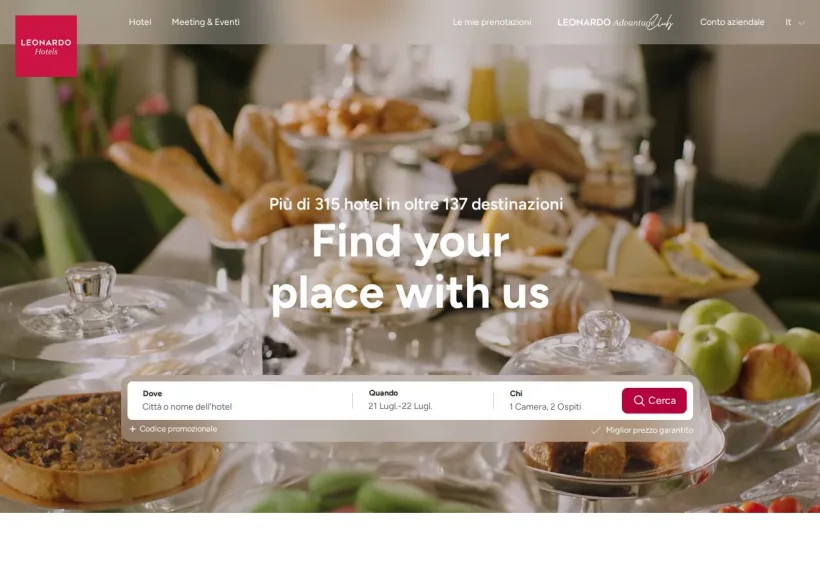 Schermata della pagina offerta di Leonardo Hotels