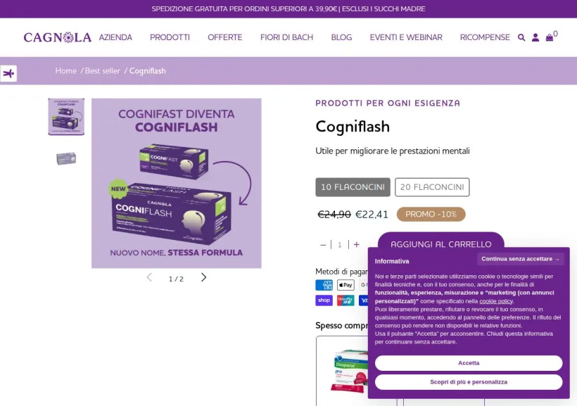 Schermata della pagina offerta di Dr Cagnola