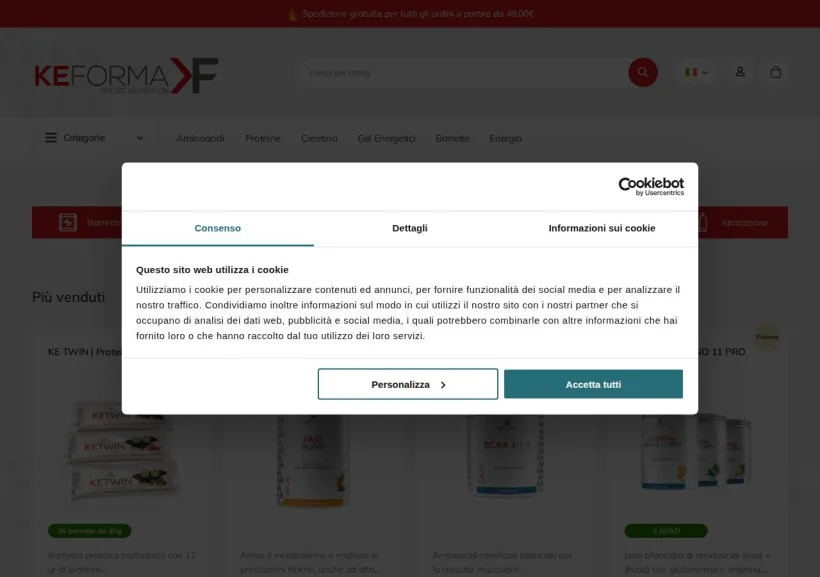 Schermata della pagina offerta di KEFORMA Sport Nutrition