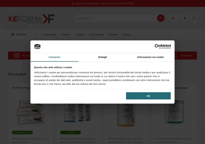 Schermata della pagina offerta di KEFORMA Sport Nutrition