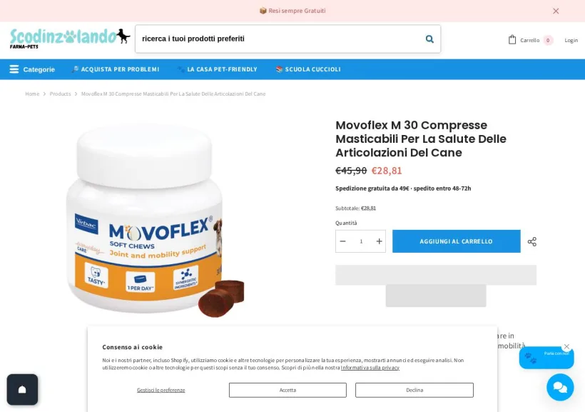 Schermata della pagina offerta di Scodinzolando