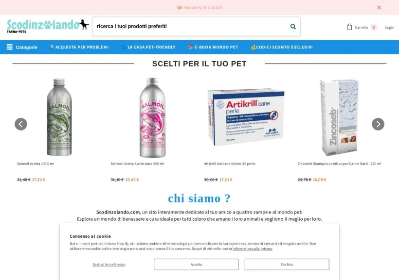 Schermata della pagina offerta di Scodinzolando