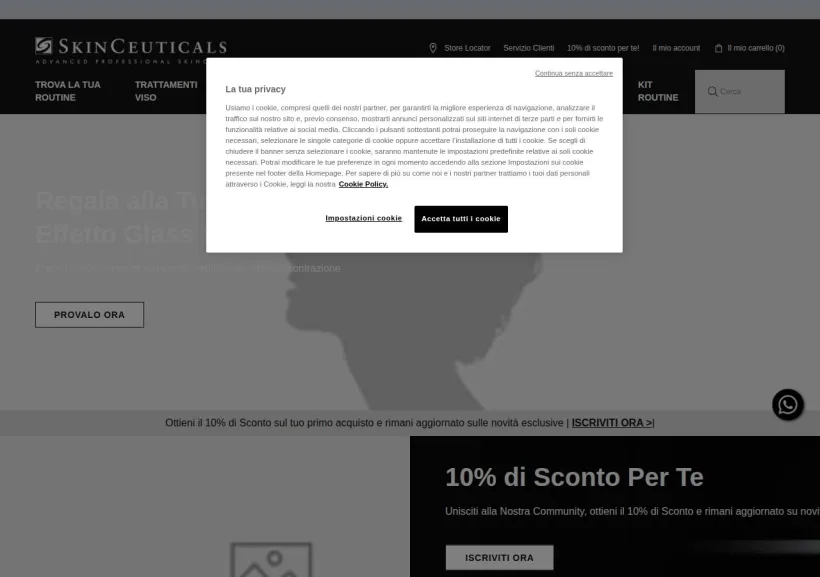 Schermata della pagina offerta di Skinceuticals