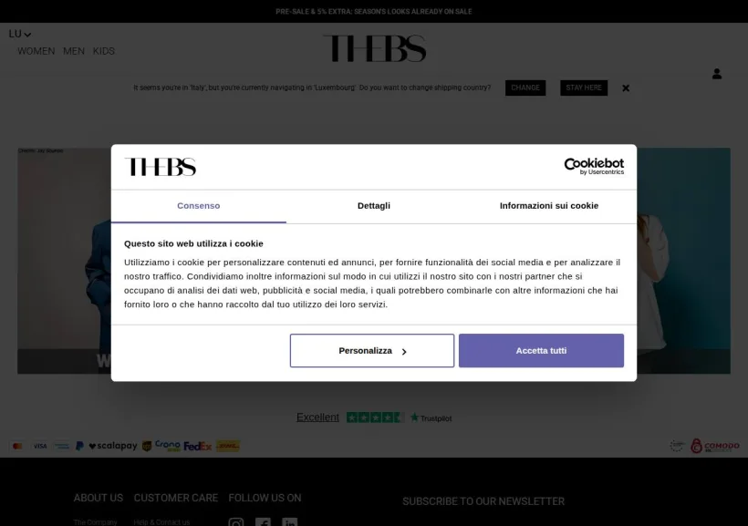 Schermata della pagina offerta di Thebs