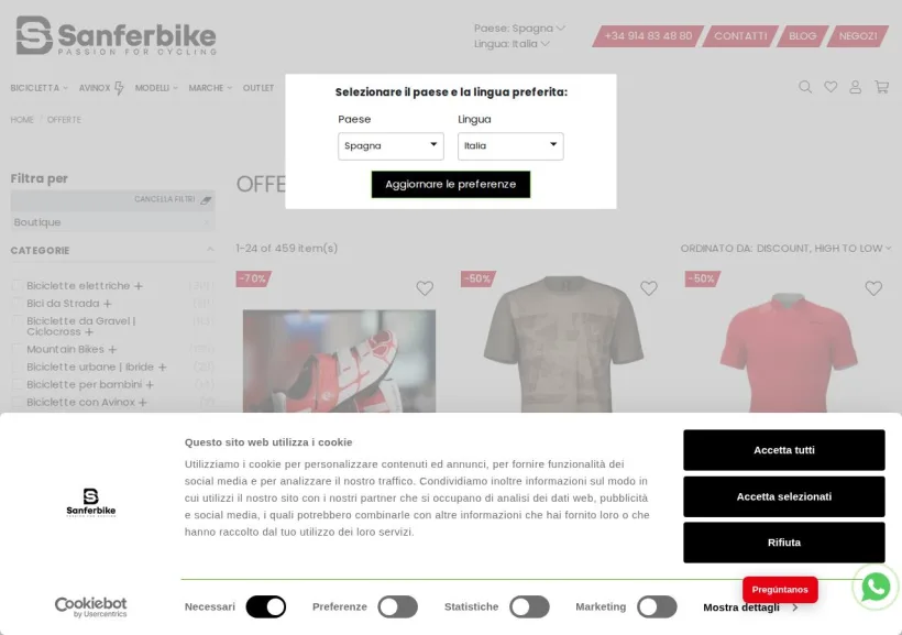 Schermata della pagina offerta di Sanferbike Italy