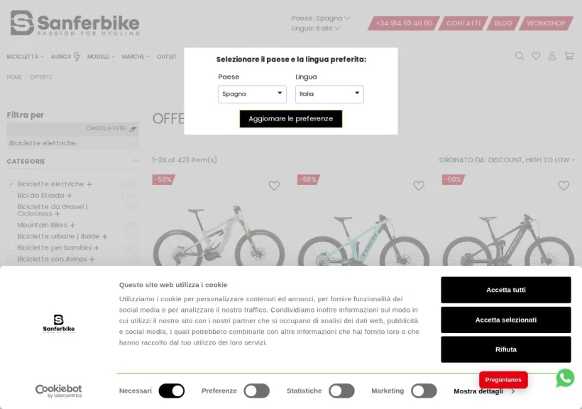 Schermata della pagina offerta di Sanferbike Italy