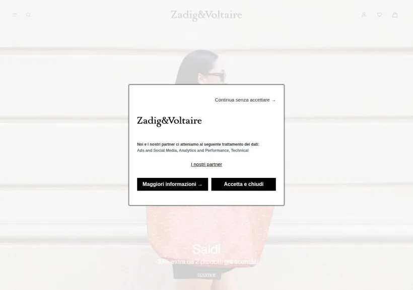 Schermata della pagina offerta di Zadig & Voltaire