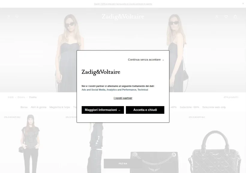 Schermata della pagina offerta di Zadig & Voltaire