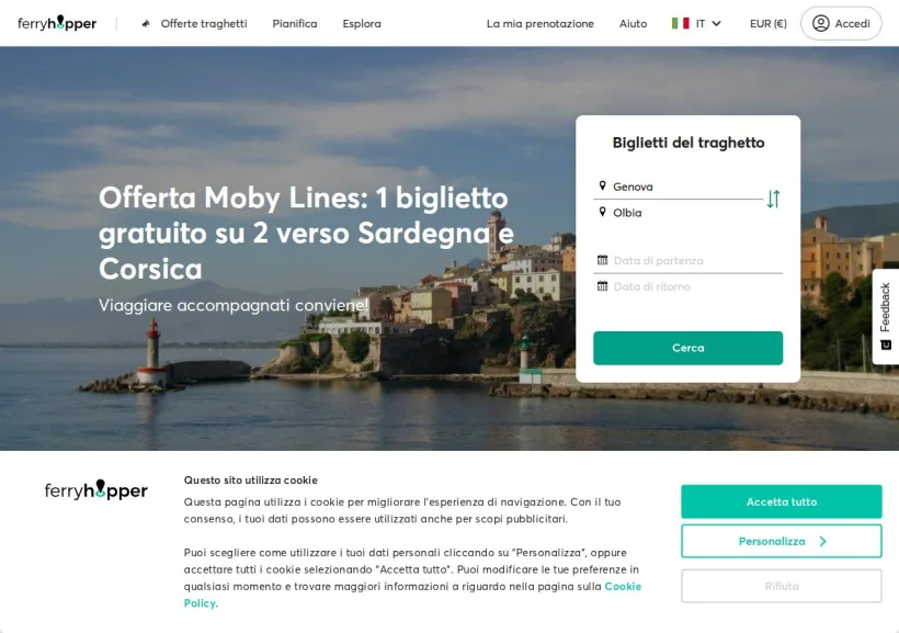 Schermata della pagina offerta di Ferryhopper