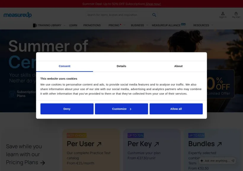 Schermata della pagina offerta di Measureup