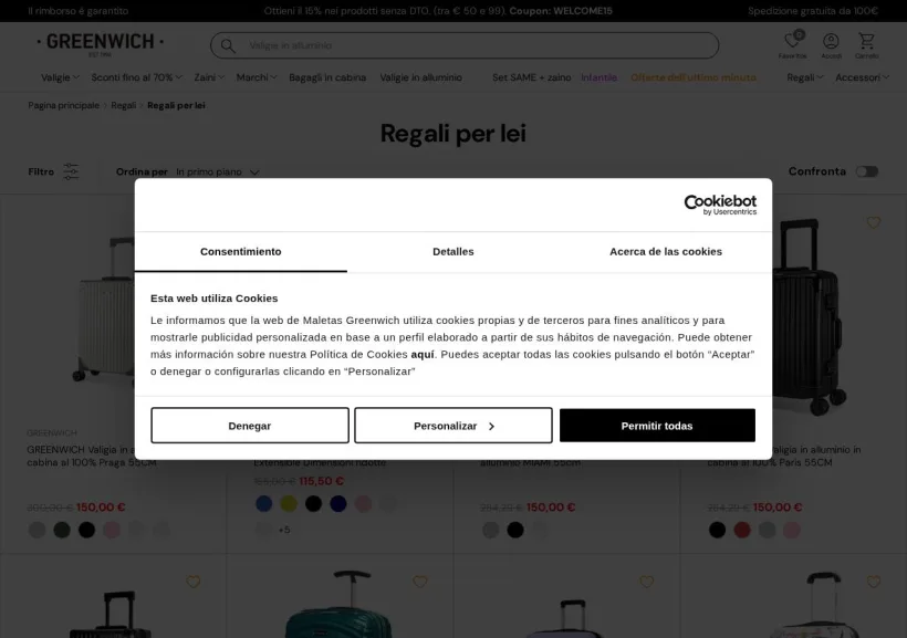 Schermata della pagina offerta di Greenwich