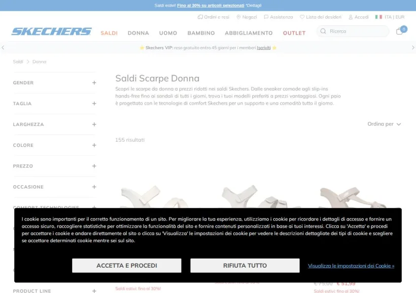 Schermata della pagina offerta di Skechers