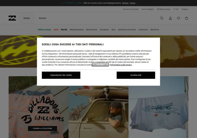 Schermata della pagina offerta di Billabong