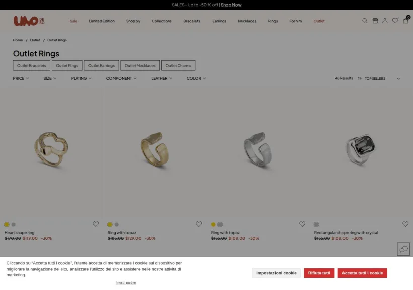Schermata della pagina offerta di UNOde50