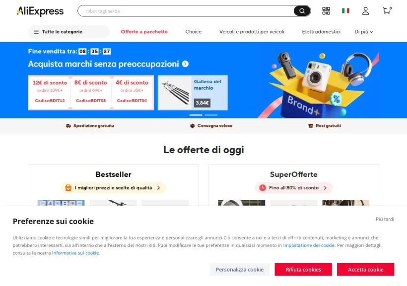 Schermata della pagina offerta di AliExpress