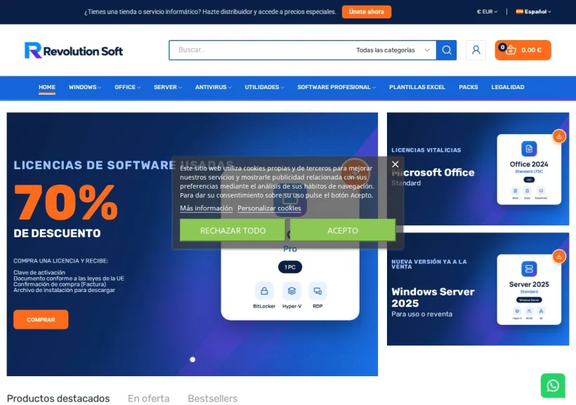 Schermata della pagina offerta di Revolution Soft