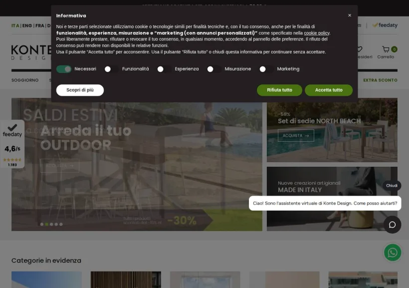 Schermata della pagina offerta di Konte design