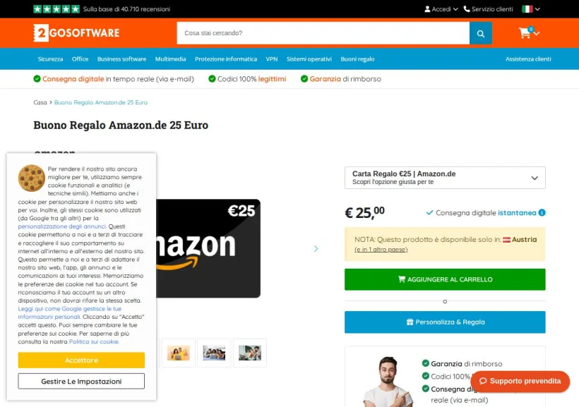 Schermata della pagina offerta di 2GO Software