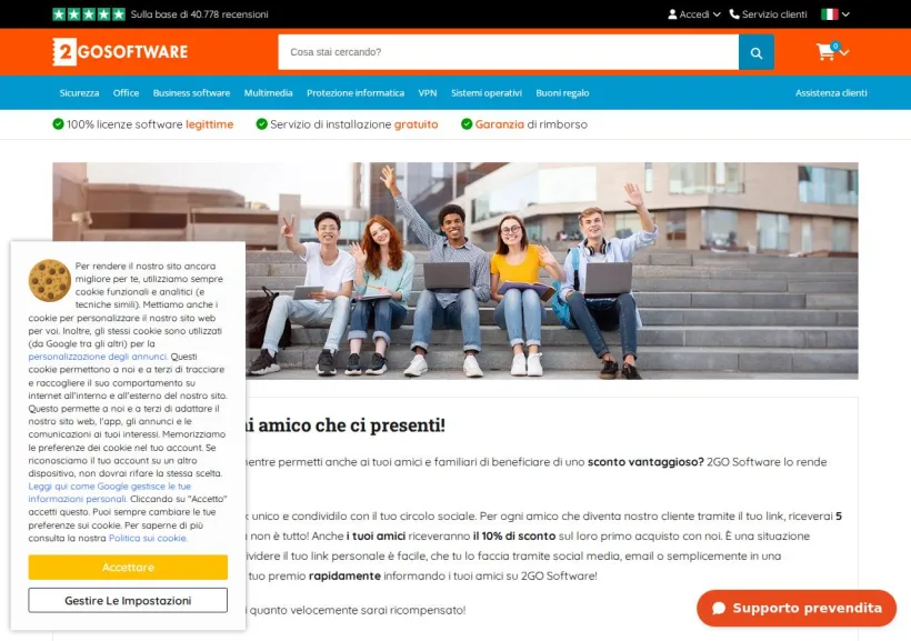 Schermata della pagina offerta di 2GO Software
