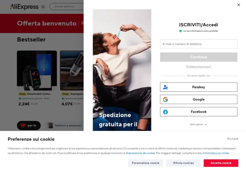 Schermata della pagina offerta di AliExpress
