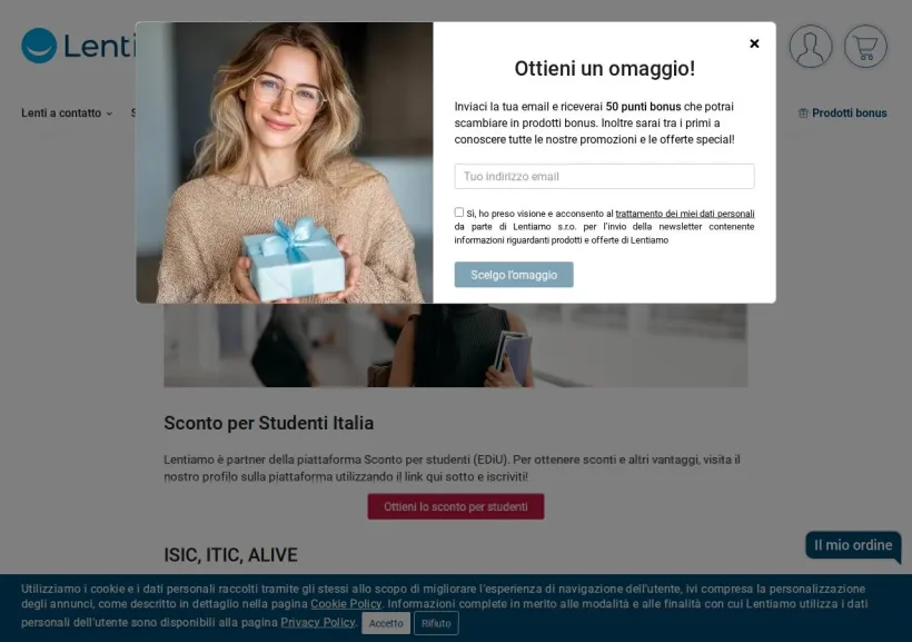Schermata della pagina offerta di Lentiamo