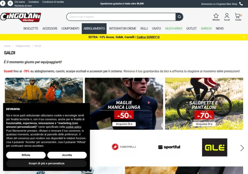 Schermata della pagina offerta di Cingolani Bike Shop