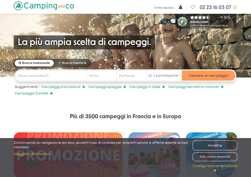 Schermata della pagina offerta di Camping and Co