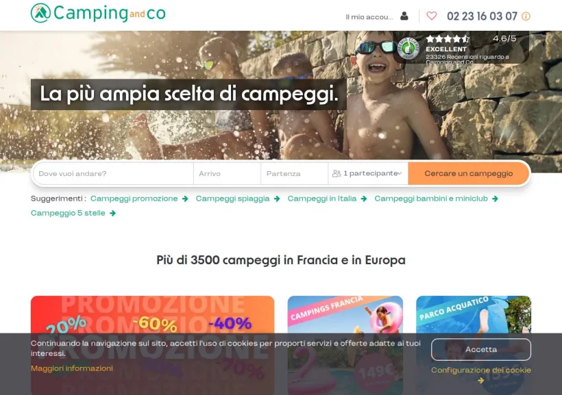 Schermata della pagina offerta di Camping and Co